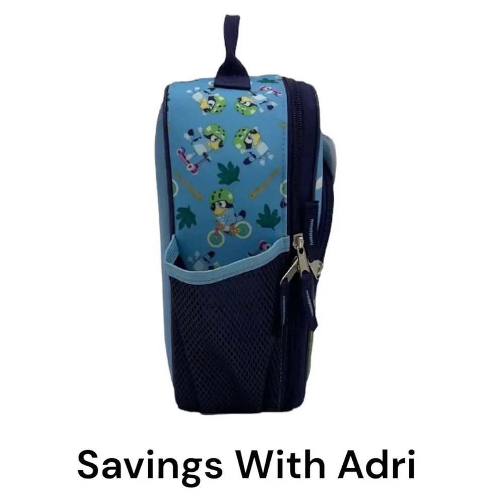 Bluey Ride Along Kids Insulated Reusable Lunch Bag with Mesh Water Bottle Pocket